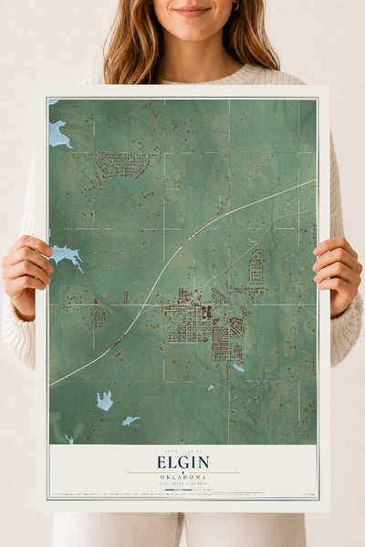 Map of Elgin, Oklahoma, 18 x 24 inch unframed archival matte print