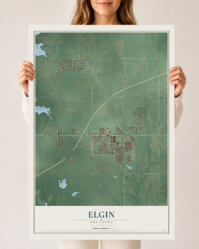 Map of Elgin, Oklahoma, 24 x 36 inch unframed archival matte print