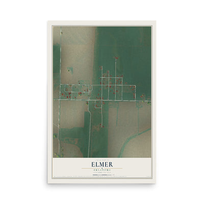 Map of Elmer, Oklahoma, 12 x 18 inch unframed archival matte print