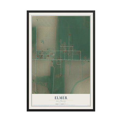 Map of Elmer, Oklahoma, 12 x 18 inch print in a black wood frame
