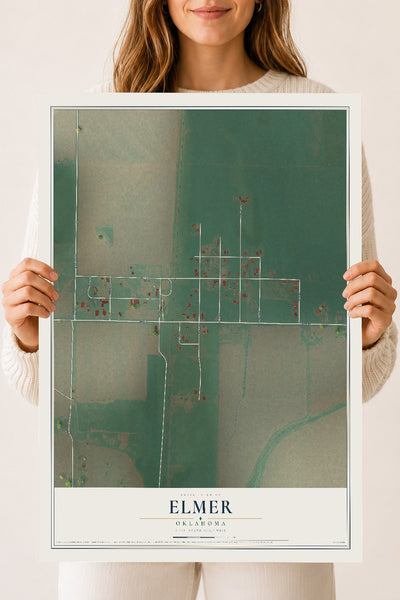 Map of Elmer, Oklahoma, 18 x 24 inch unframed archival matte print