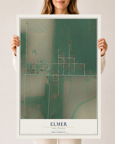 Map of Elmer, Oklahoma, 24 x 36 inch unframed archival matte print