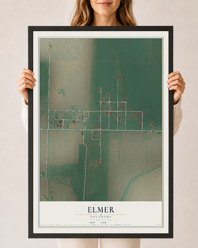 Map of Elmer, Oklahoma, 24 x 36 inch print in a black wood frame