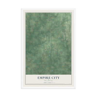 Map of Empire City, Oklahoma, 12 x 18 inch print in a white wood frame