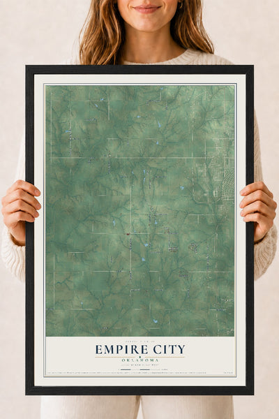 Map of Empire City, Oklahoma, 18 x 24 inch print in a black wood frame