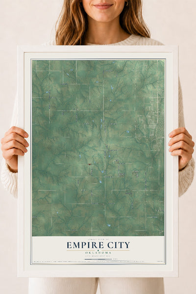 Map of Empire City, Oklahoma, 18 x 24 inch print in a white wood frame