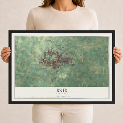 Map of Enid, Oklahoma, 12 x 18 inch print in a black wood frame