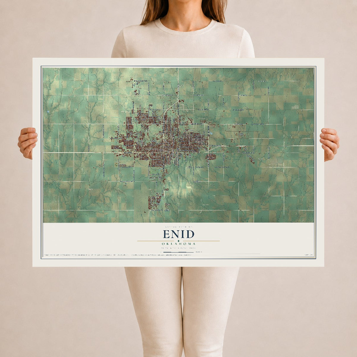 Map of Enid, Oklahoma, 24 x 36 inch unframed archival matte print