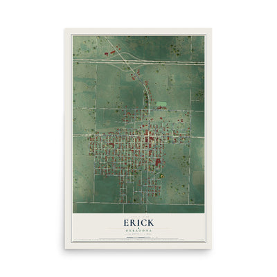 Map of Erick, Oklahoma, 12 x 18 inch unframed archival matte print