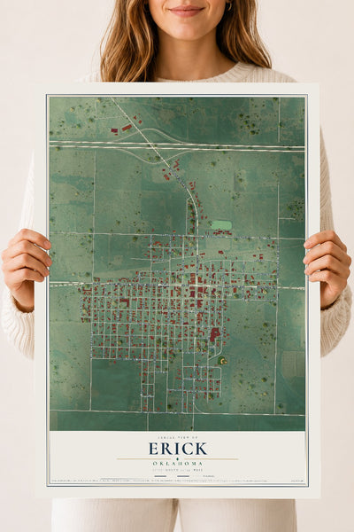 Map of Erick, Oklahoma, 18 x 24 inch unframed archival matte print