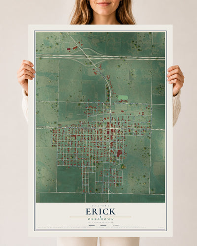 Map of Erick, Oklahoma, 24 x 36 inch unframed archival matte print