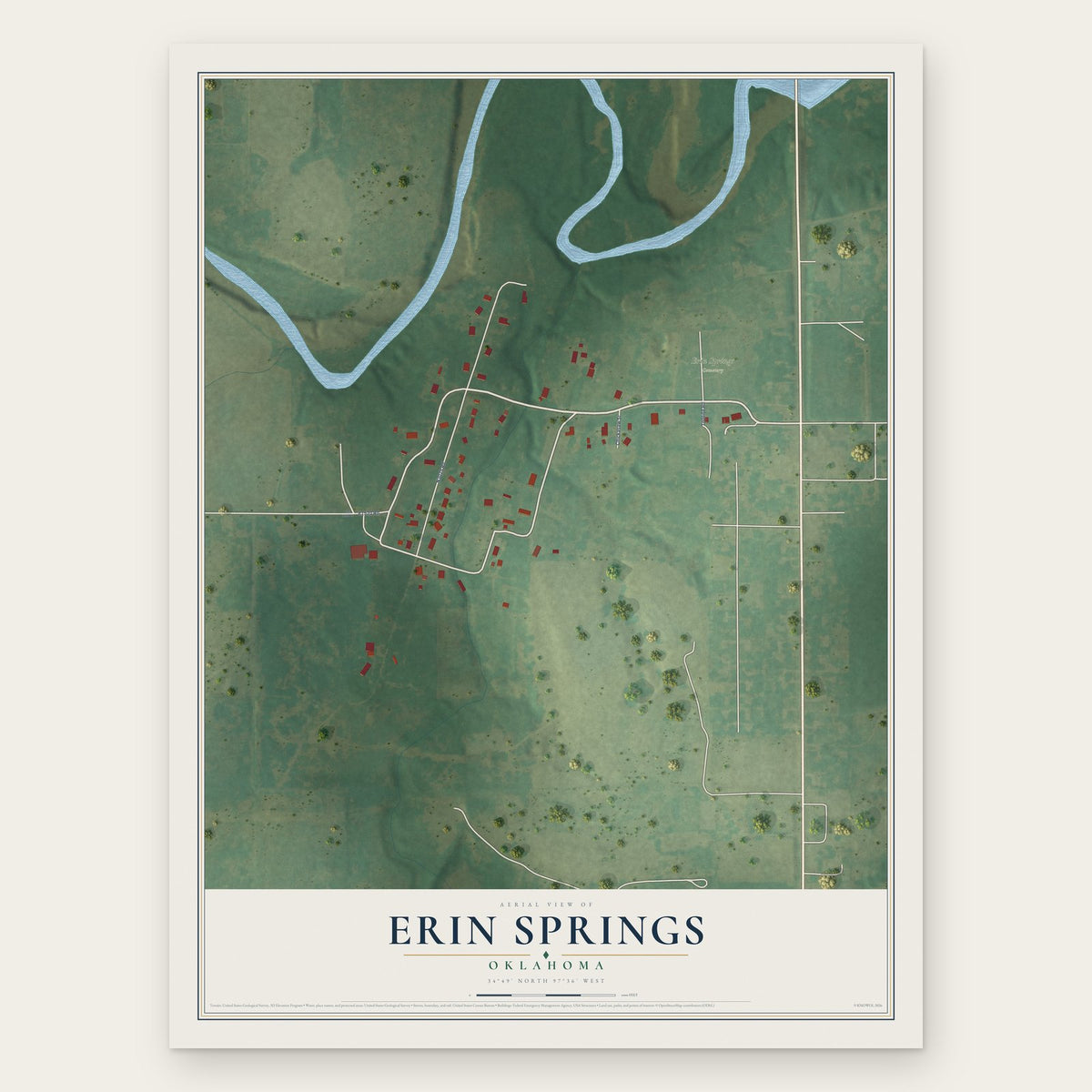 Erin Springs, Oklahoma map print, the full design