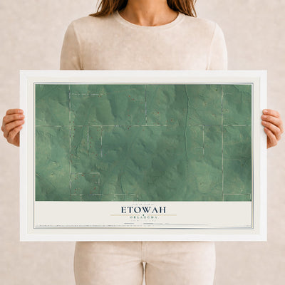 Map of Etowah, Oklahoma, 12 x 18 inch print in a white wood frame