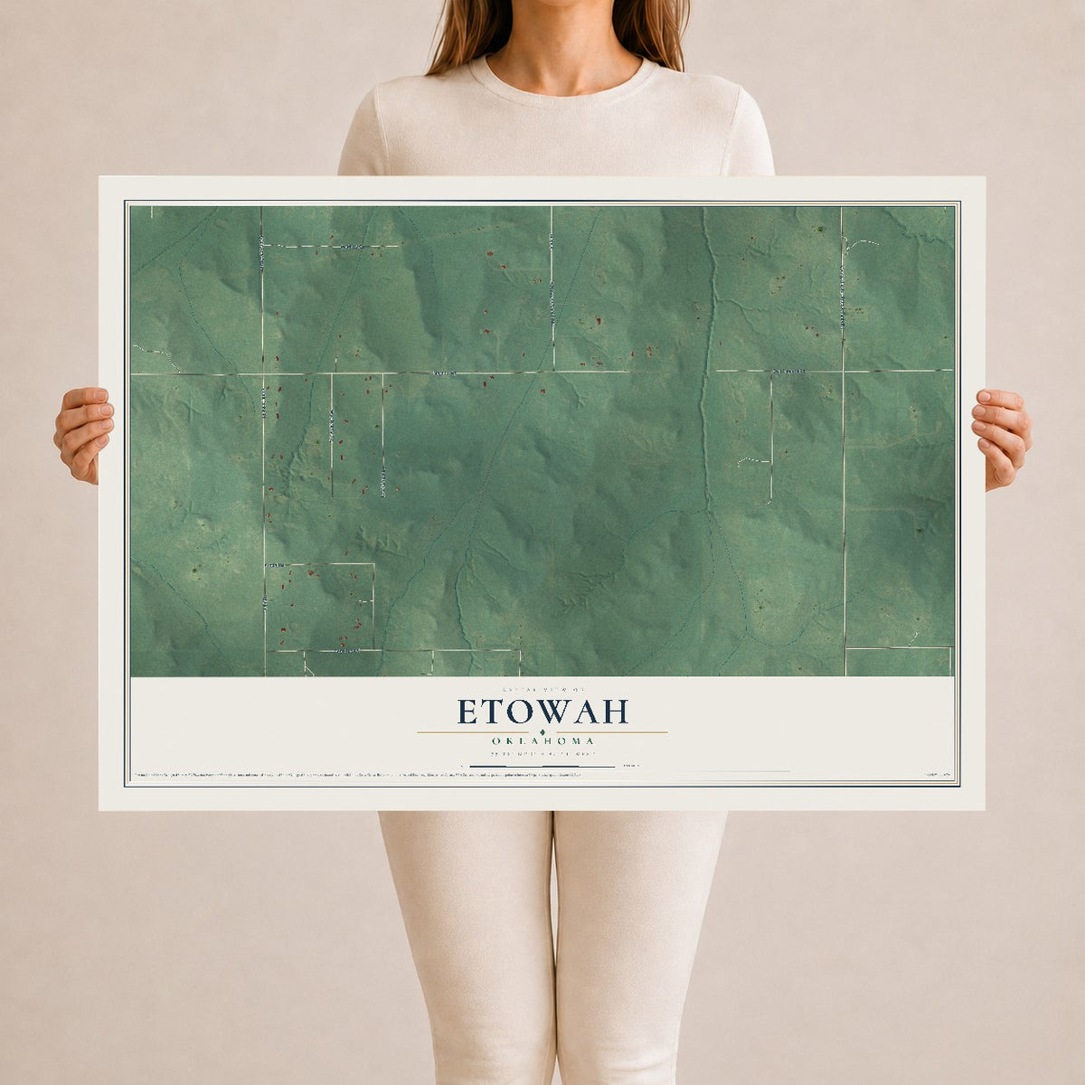 Map of Etowah, Oklahoma, 24 x 36 inch unframed archival matte print