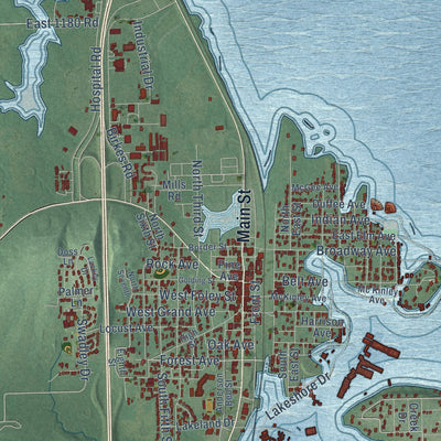 Close-up of the map of Eufaula, Oklahoma print showing street and building detail