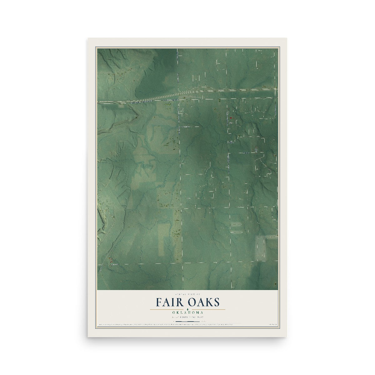 Map of Fair Oaks, Oklahoma, 12 x 18 inch unframed archival matte print