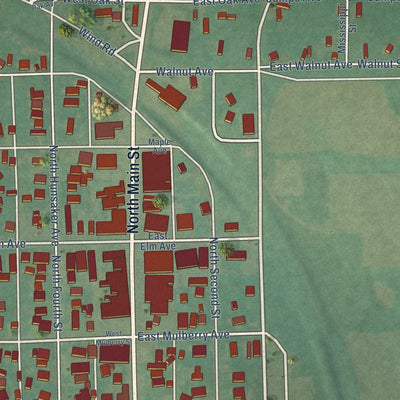 Second close-up of the map of Fairfax, Oklahoma print showing more streets and buildings