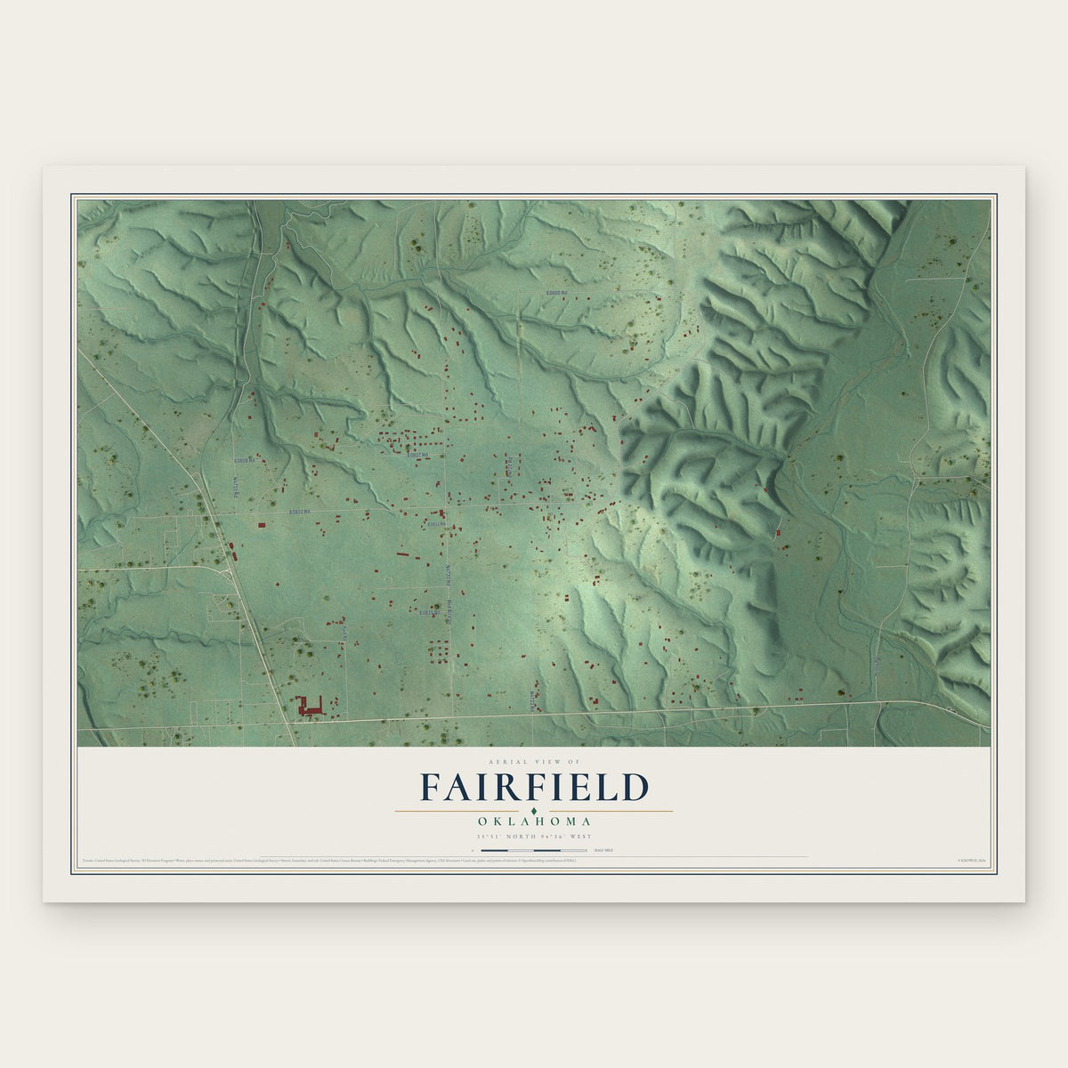 Fairfield, Oklahoma map print, the full design