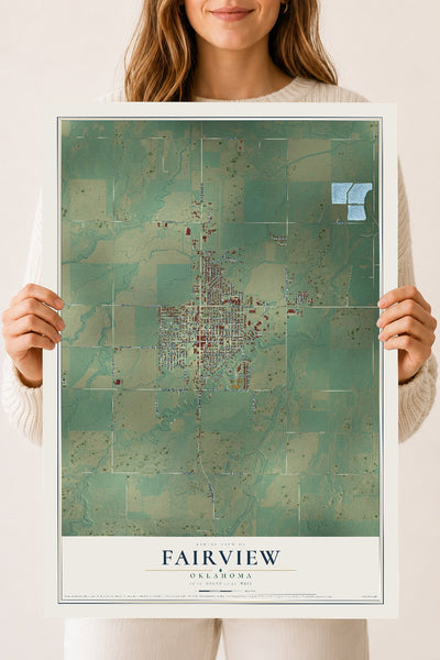 Map of Fairview, Oklahoma, 18 x 24 inch unframed archival matte print