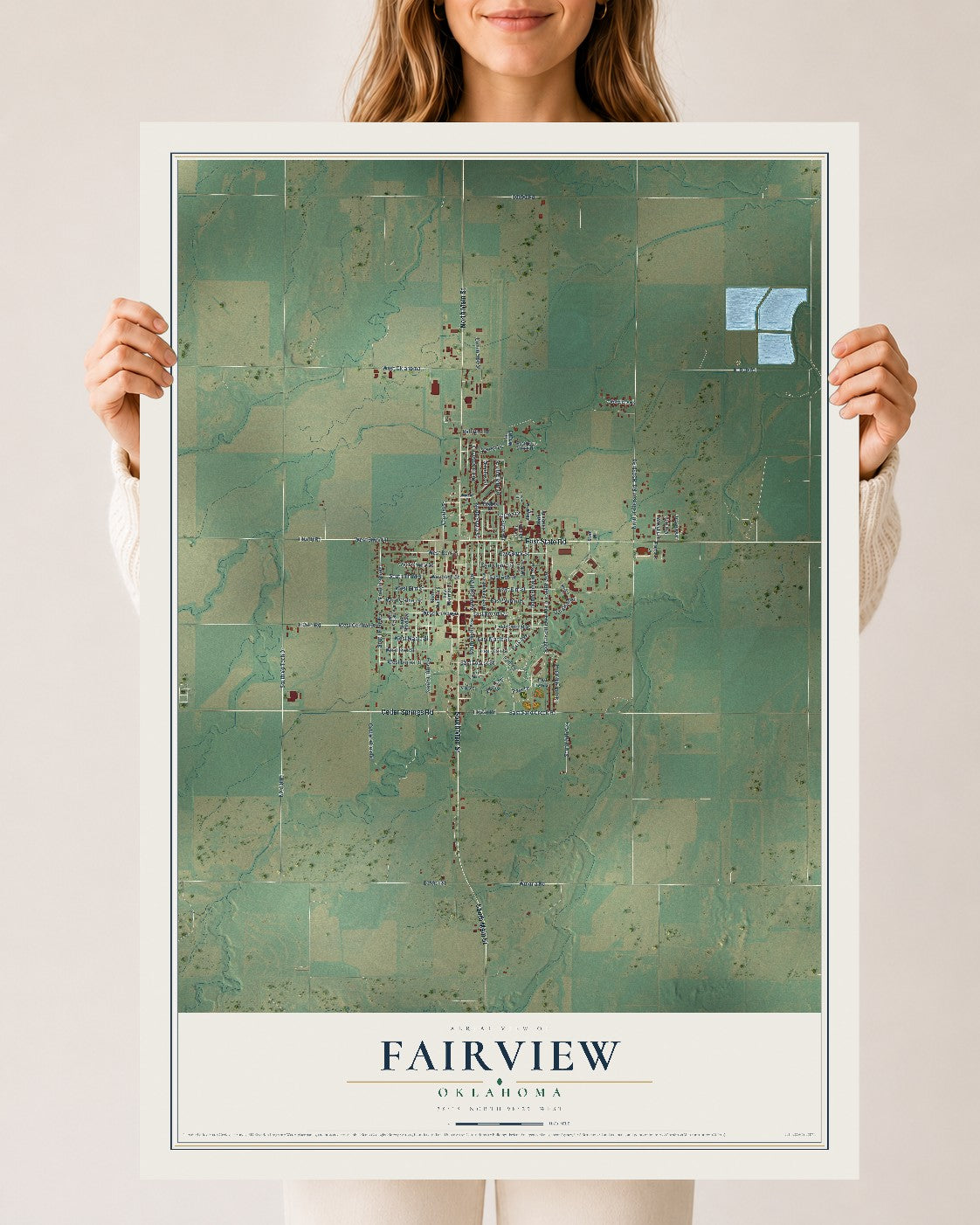 Map of Fairview, Oklahoma, 24 x 36 inch unframed archival matte print