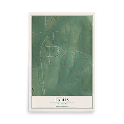 Map of Fallis, Oklahoma, 12 x 18 inch unframed archival matte print