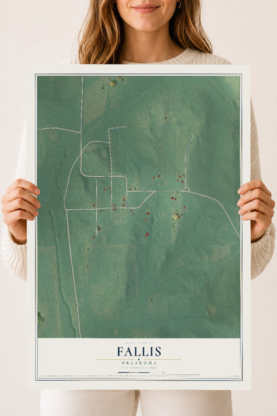 Map of Fallis, Oklahoma, 18 x 24 inch unframed archival matte print