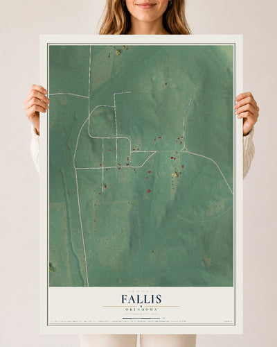 Map of Fallis, Oklahoma, 24 x 36 inch unframed archival matte print