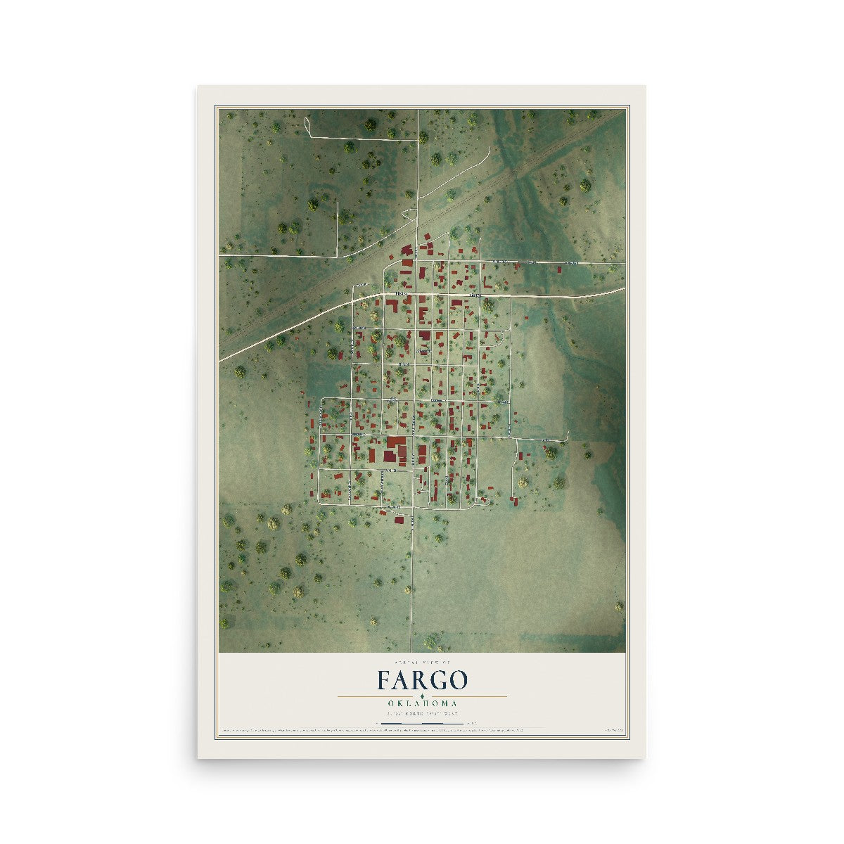 Map of Fargo, Oklahoma, 12 x 18 inch unframed archival matte print