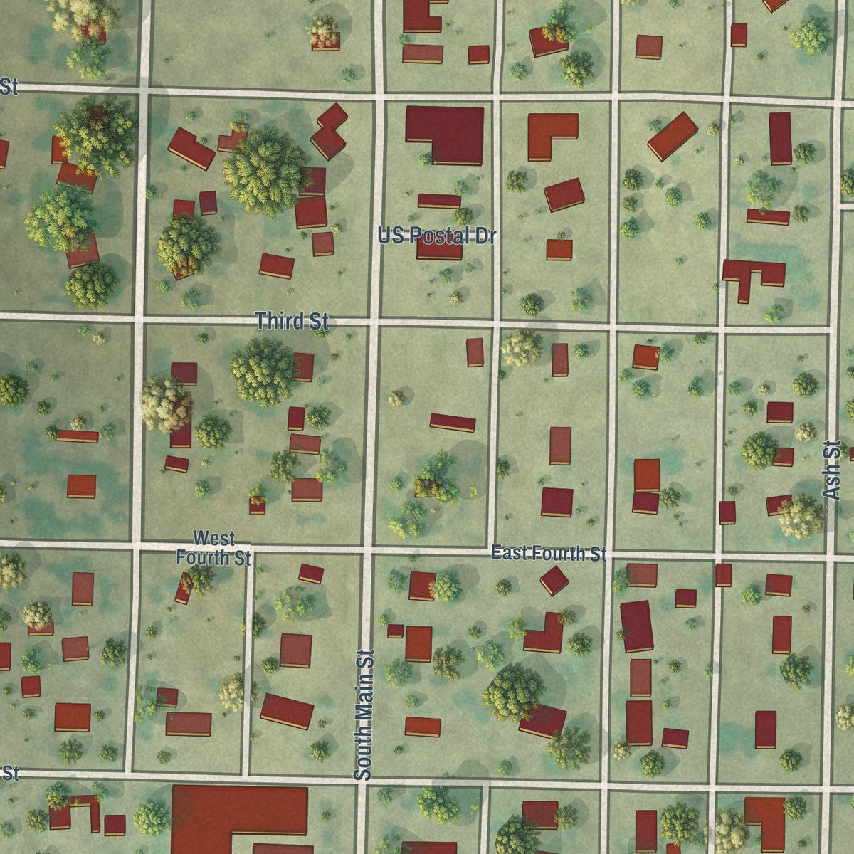 Close-up of the map of Fargo, Oklahoma print showing street and building detail