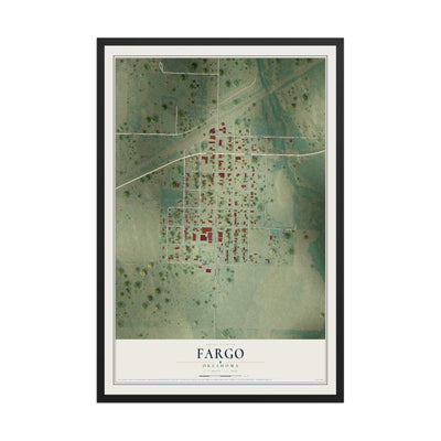 Map of Fargo, Oklahoma, 12 x 18 inch print in a black wood frame