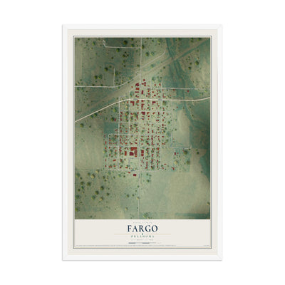 Map of Fargo, Oklahoma, 12 x 18 inch print in a white wood frame