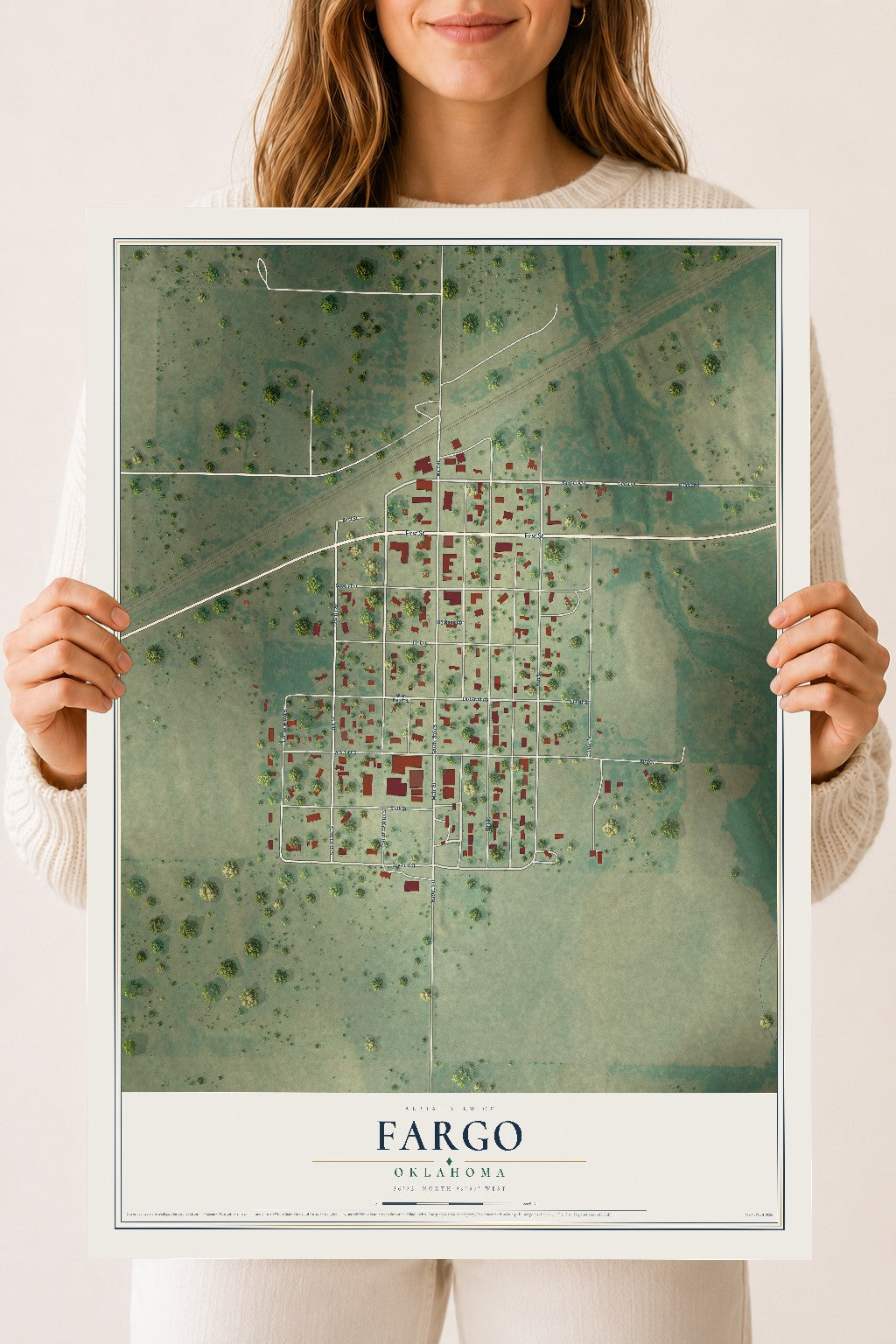 Map of Fargo, Oklahoma, 18 x 24 inch unframed archival matte print