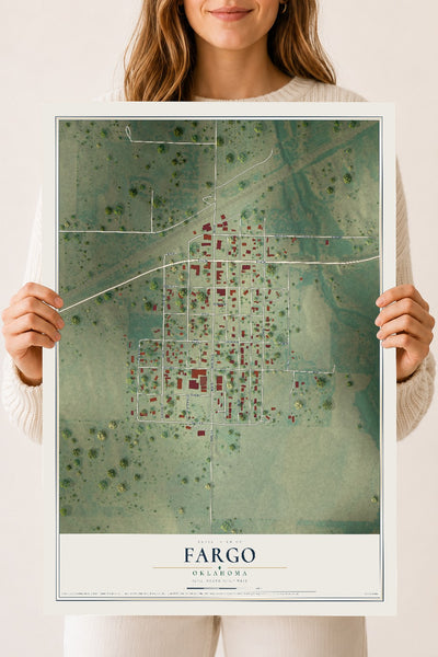 Map of Fargo, Oklahoma, 18 x 24 inch unframed archival matte print