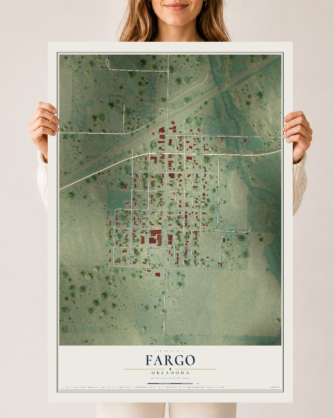 Map of Fargo, Oklahoma, 24 x 36 inch unframed archival matte print