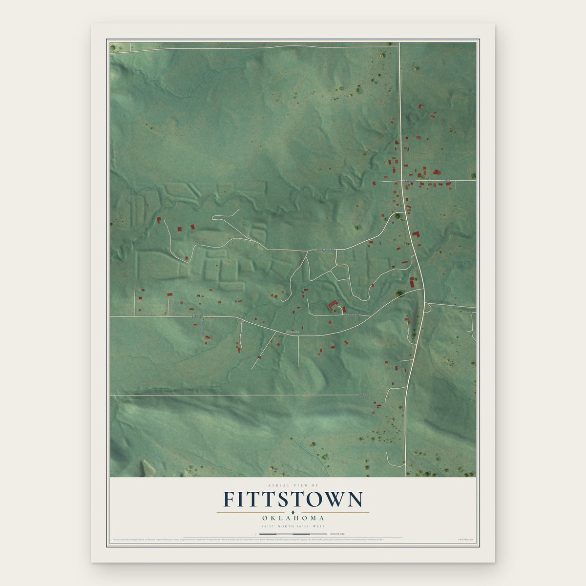 Fittstown, Oklahoma map print, the full design