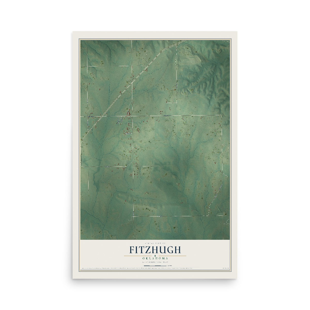 Map of Fitzhugh, Oklahoma, 12 x 18 inch unframed archival matte print
