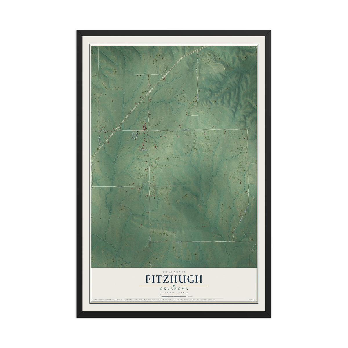 Map of Fitzhugh, Oklahoma, 12 x 18 inch print in a black wood frame