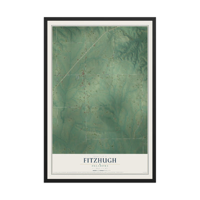 Map of Fitzhugh, Oklahoma, 12 x 18 inch print in a black wood frame