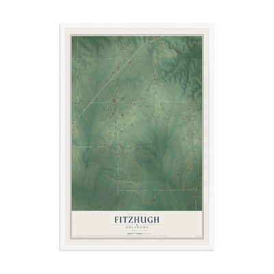 Map of Fitzhugh, Oklahoma, 12 x 18 inch print in a white wood frame