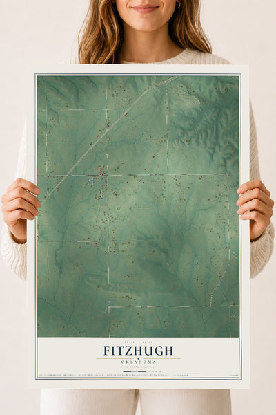 Map of Fitzhugh, Oklahoma, 18 x 24 inch unframed archival matte print