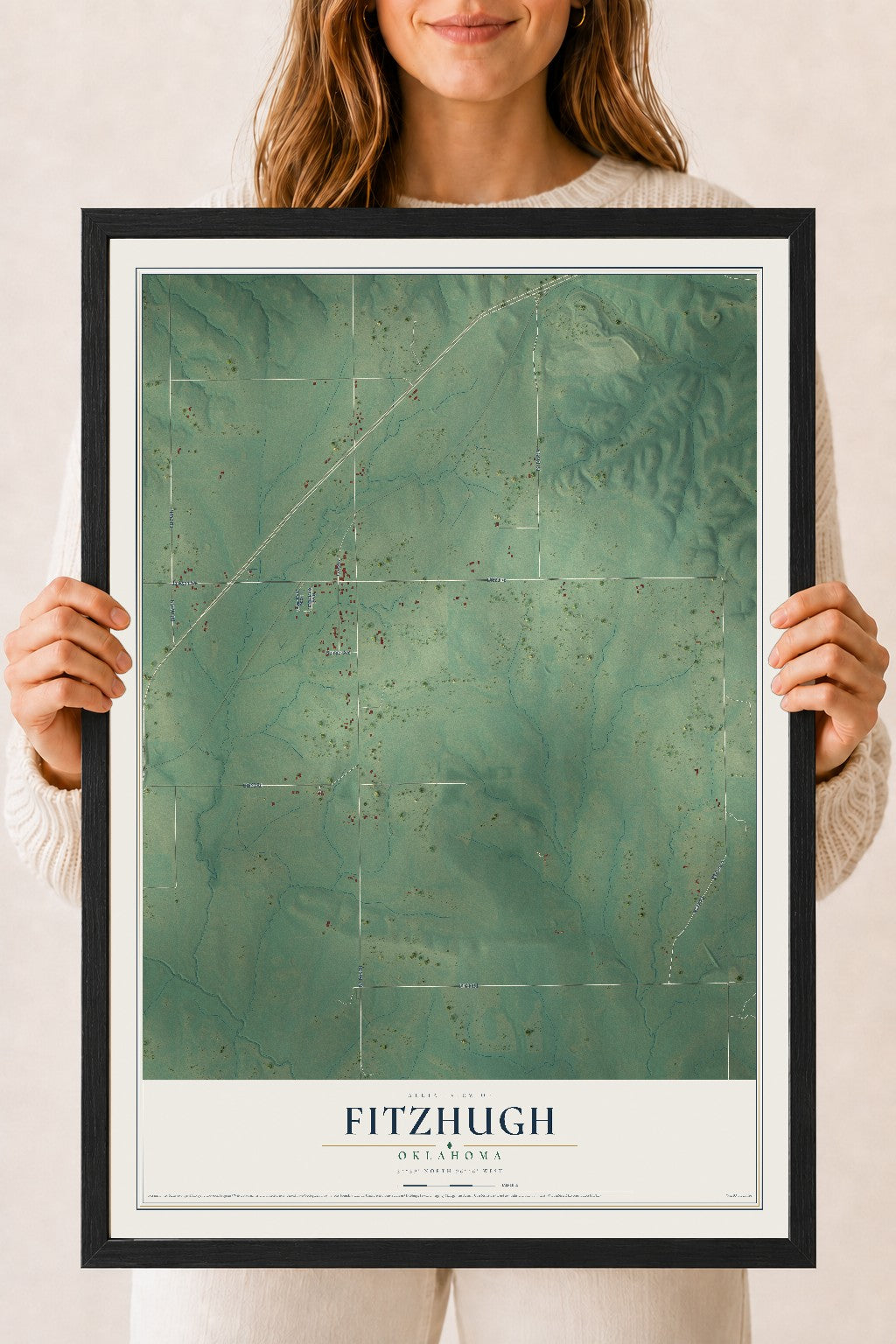 Map of Fitzhugh, Oklahoma, 18 x 24 inch print in a black wood frame