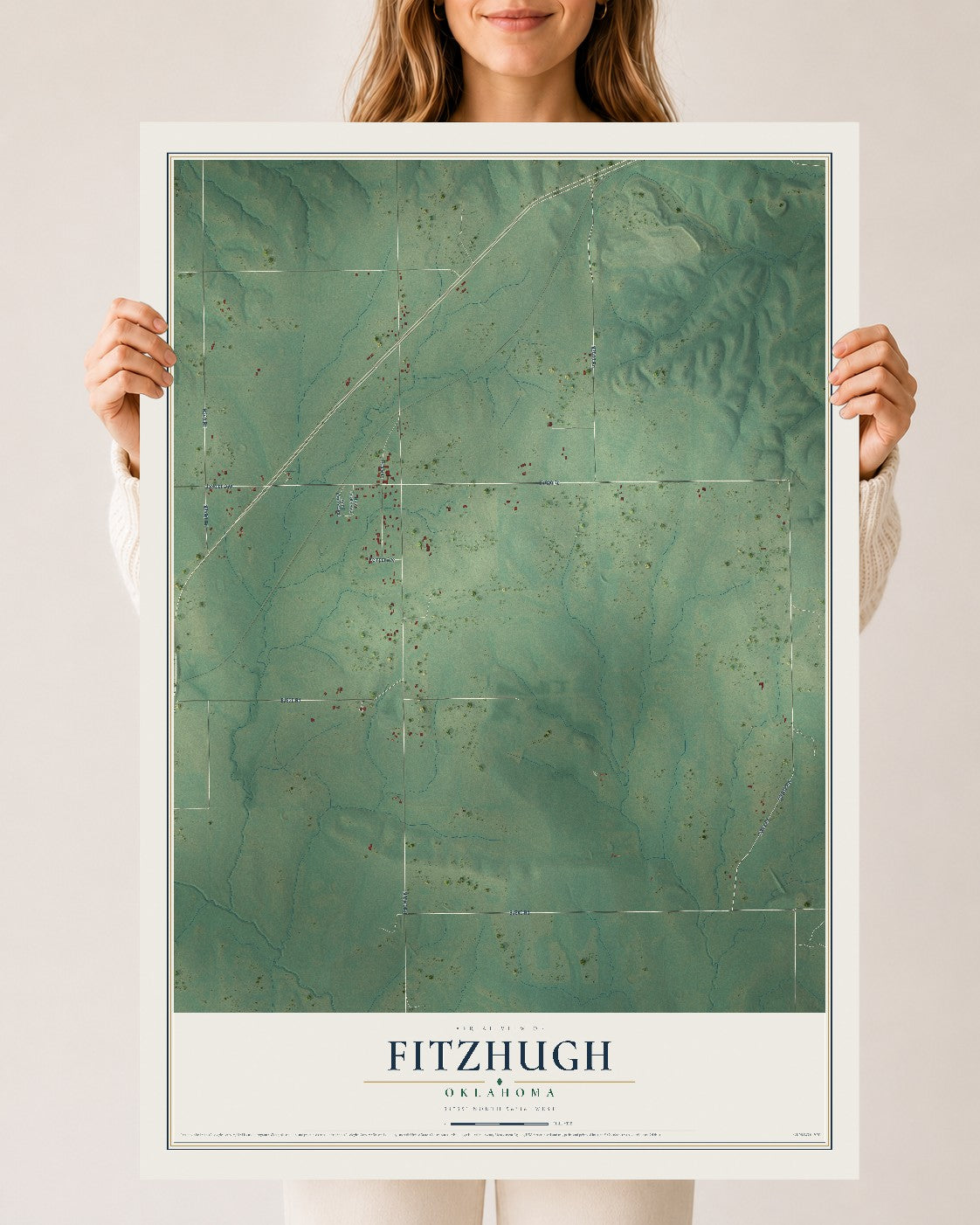 Map of Fitzhugh, Oklahoma, 24 x 36 inch unframed archival matte print