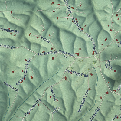 Close-up of the map of Flint Creek, Oklahoma print showing street and building detail
