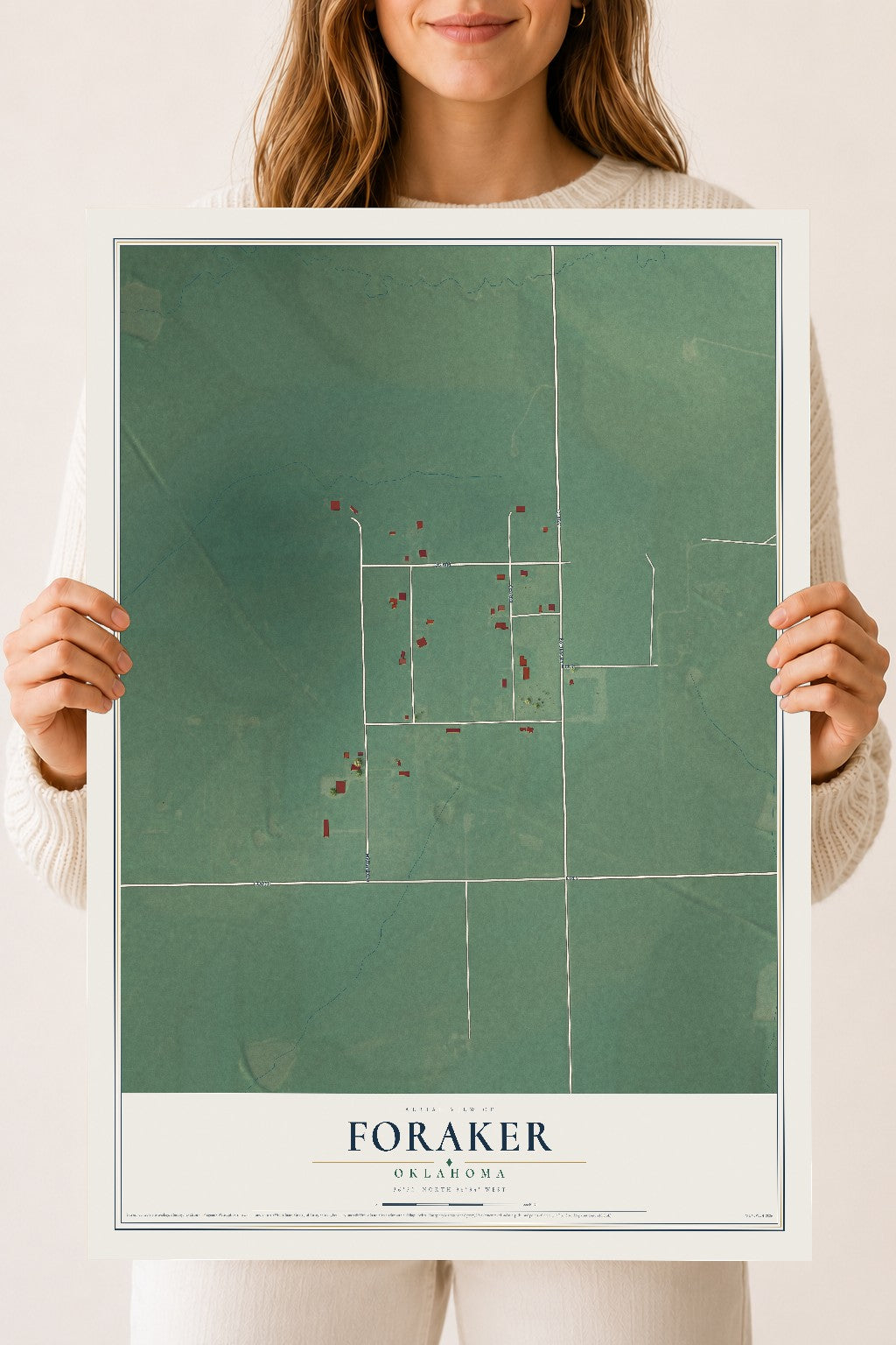 Map of Foraker, Oklahoma, 18 x 24 inch unframed archival matte print