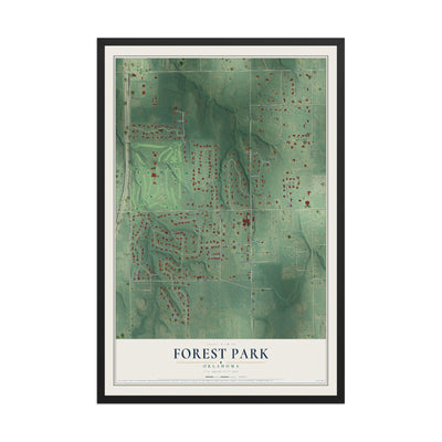 Map of Forest Park, Oklahoma, 12 x 18 inch print in a black wood frame