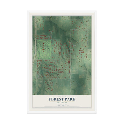 Map of Forest Park, Oklahoma, 12 x 18 inch print in a white wood frame