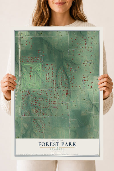 Map of Forest Park, Oklahoma, 18 x 24 inch unframed archival matte print
