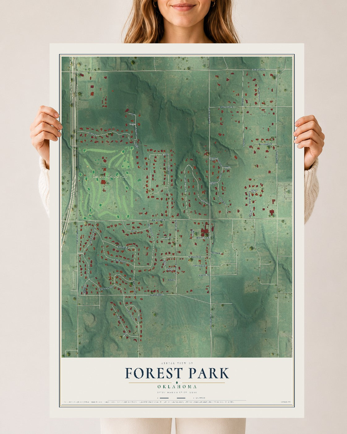 Map of Forest Park, Oklahoma, 24 x 36 inch unframed archival matte print