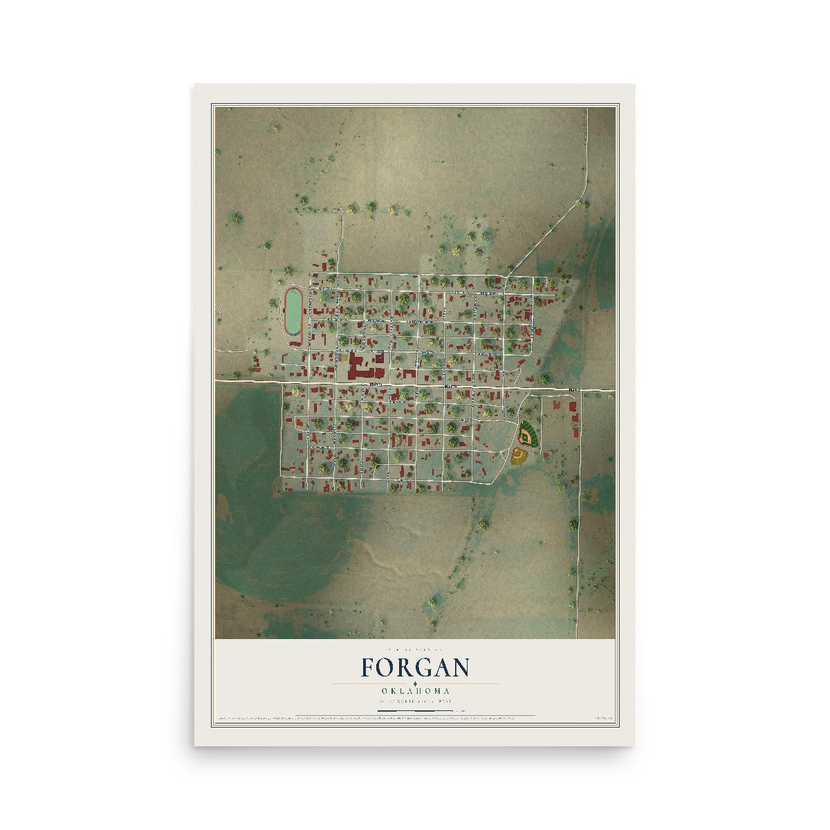 Map of Forgan, Oklahoma, 12 x 18 inch unframed archival matte print