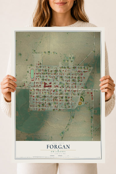 Map of Forgan, Oklahoma, 18 x 24 inch unframed archival matte print